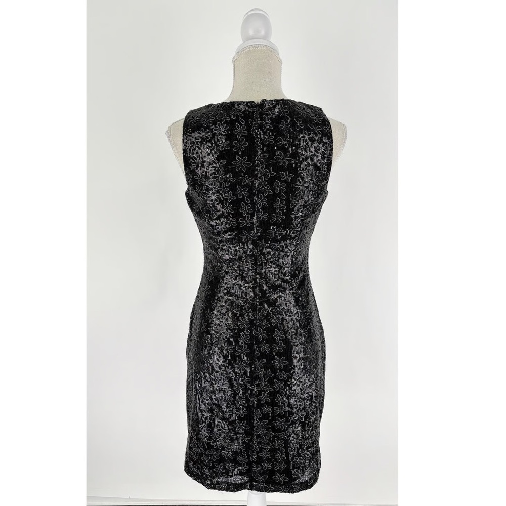 Badgley Mischka Black Silver Sequin Floral Lace Cocktail Dress Size 4 Sleeveless - Picture 8 of 10